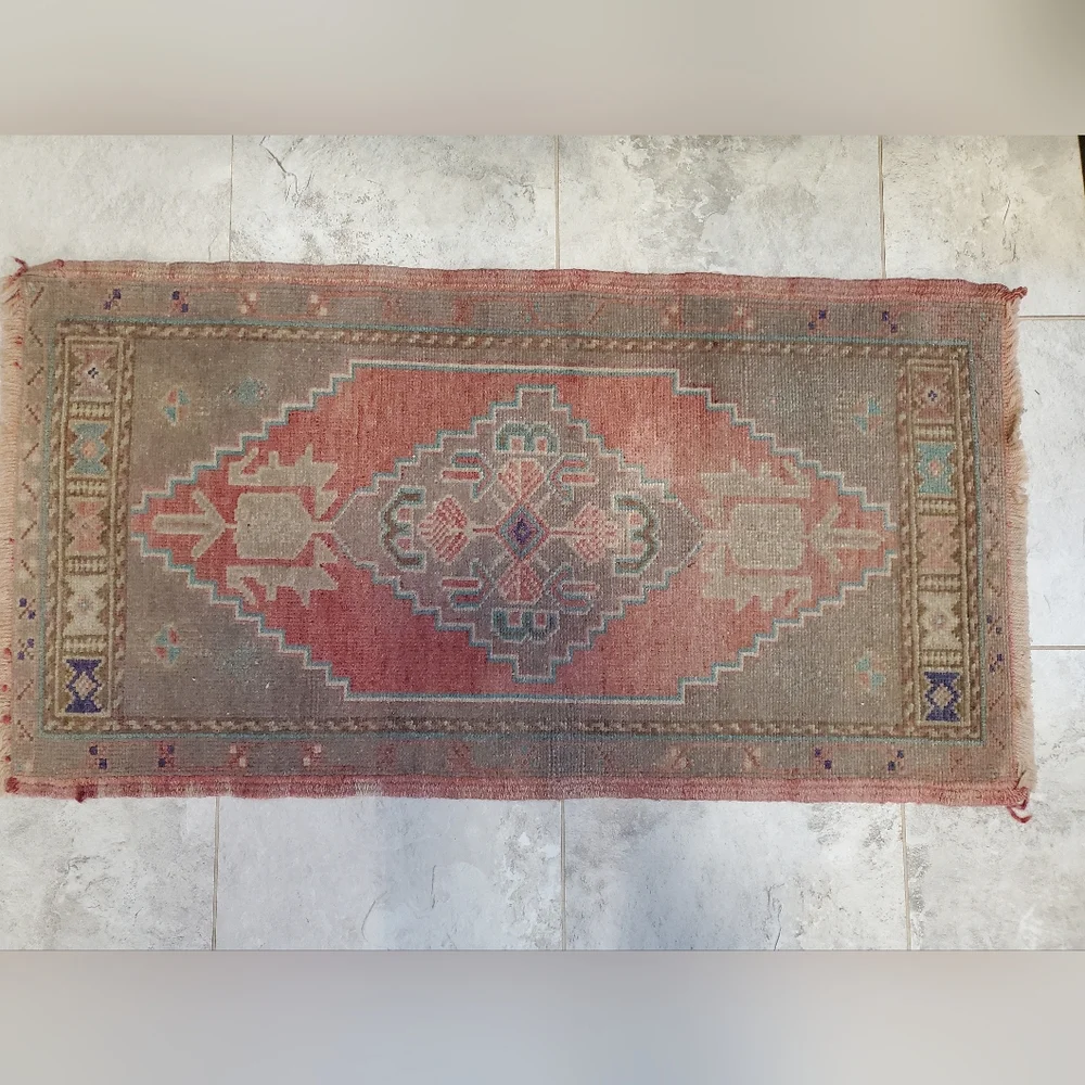 Vintage Geometric Patterned Rug From Turkey